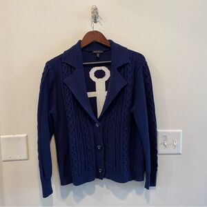 Tribal nautical cable knit cardigan womens size 6 preppy shawl collar thick